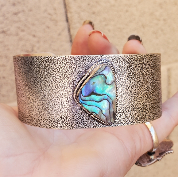 New Abalone Shell Adjustable 925 Silver Cuff Statement Bracelet. - Picture 2 of 13